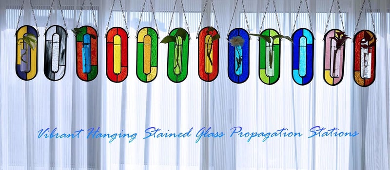 LITMIND Stained Glass Propagation Station - Handcrafted Translucent Suncatcher Planter with 2 Tubes, Hanging Hydroponic Décor for Windows & Garden - Image 4